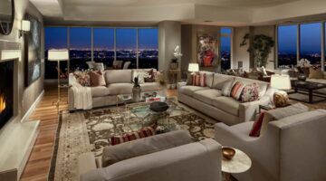 De living van het penthouse in Los Angeles