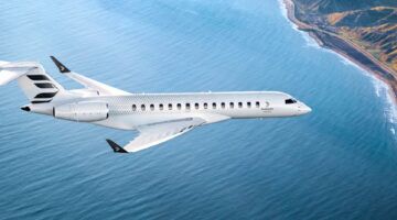 De Bombardier Global 8000 vanaf de zijkant