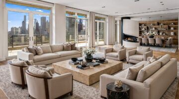 De living van het voormalige penthouse van Sting