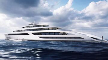Het futuristische charterjacht in de zee