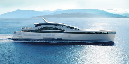 De zijkant van Feadship Hive