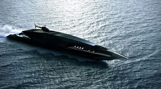 Illustratie voor: Vaar Als Een Heuze Bond Schurk Met Dit ‘Black Swan’ Superjacht