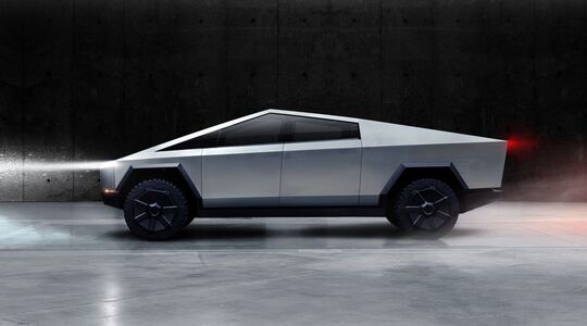 De Tesla Cybertruck tijdens de presentatie van het futuristische voertuig