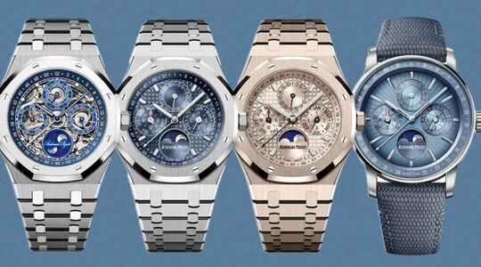 Een rij Audemars Piguet-horloges, allen voorzien van een nieuw uurwerk