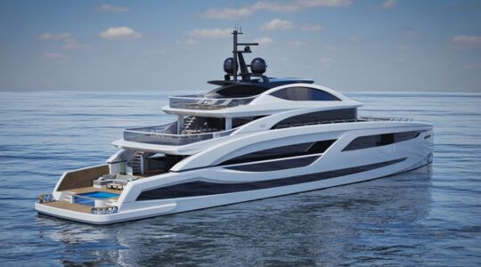 Het superjacht dat over twee zwembaden beschikt