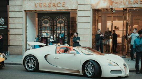 Een man in een dure auto die wellicht tot de jongste miljardairs ter wereld behoort