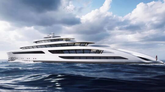 Het futuristische charterjacht in de zee