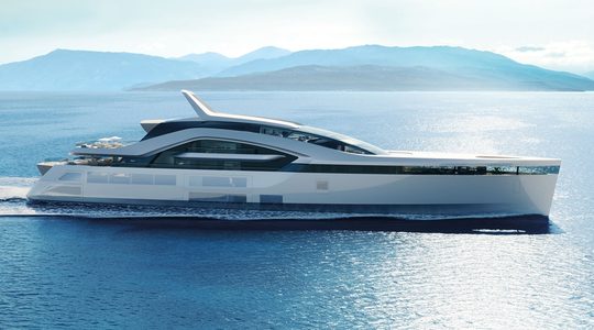 De zijkant van Feadship Hive